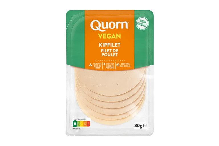 Quorn Vegan Chicken Free Slices product packaging with nutritional information