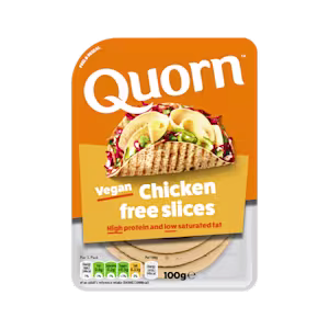 Quorn Vegan Chicken Free Slices product packaging with nutritional information