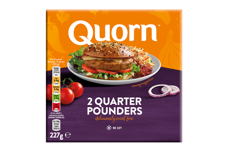 Quorn Vegetarian Quarter Pounder packaging.