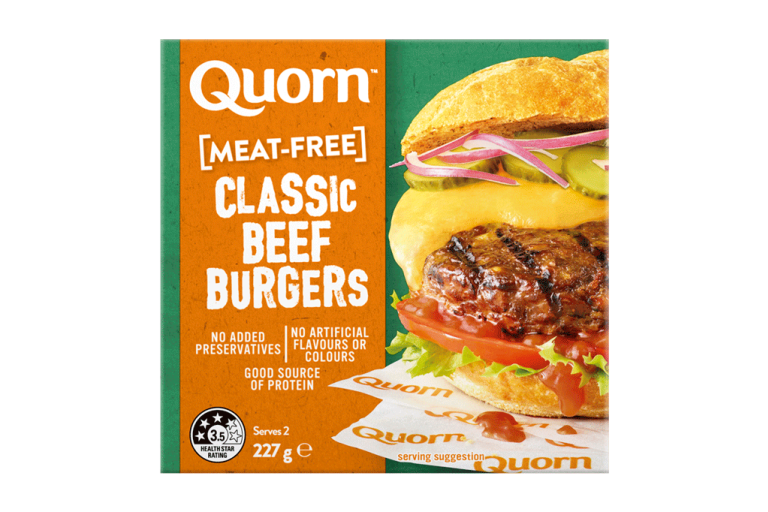 Quorn Vegetarian Quarter Pounder packaging.