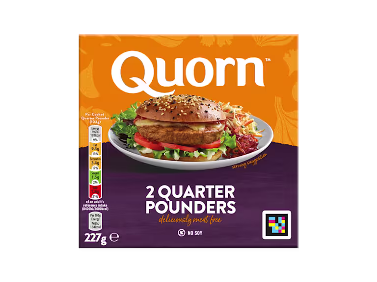 Quorn Vegetarian Quarter Pounder packaging.