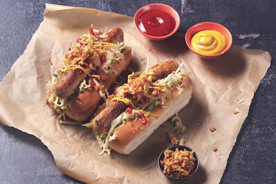 quorn hot dogs with mustard slaw and sauerkraut vegetarian recipe