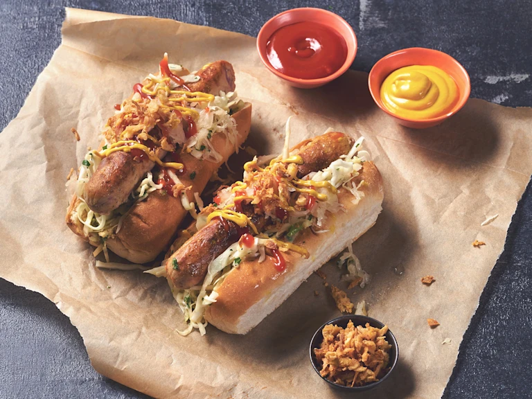 quorn hot dogs with mustard slaw and sauerkraut vegetarian recipe
