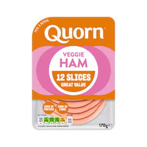 Meat free Quorn Vegetarian Ham Slices product packaging with nutritional information