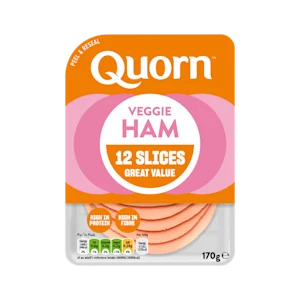 Meat free Quorn Vegetarian Ham Slices product packaging with nutritional information
