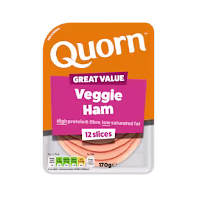 Meat free Quorn Vegetarian Ham Slices product packaging with nutritional information