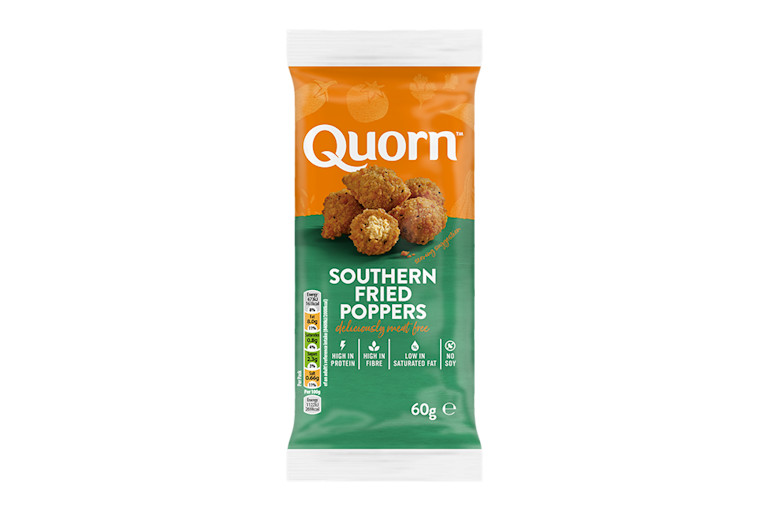 Vegetarian Quorn Southern Fried Poppers product packaging with nutritional information