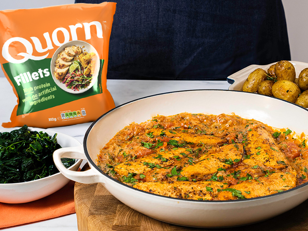 Cream Quorn Vegetarian Fillet Bake served in a white dish.