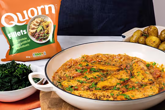 Cream Quorn Vegetarian Fillet Bake served in a white dish.