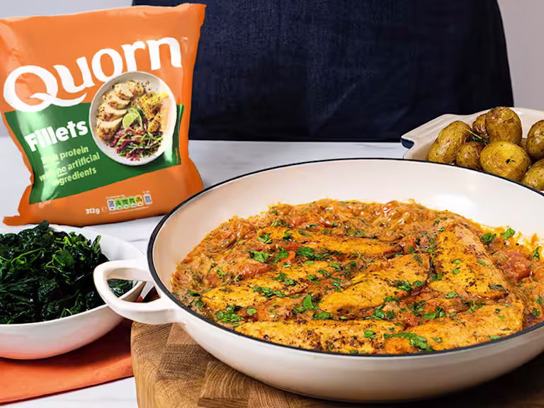 Cream Quorn Vegetarian Fillet Bake served in a white dish.