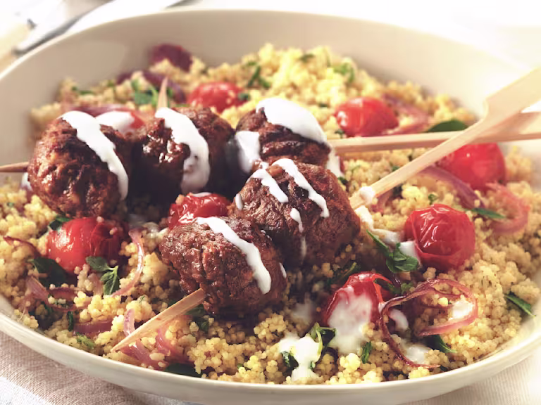 Quorn Swedish Style Balls with spicy couscous in a dish