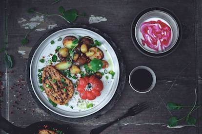 Quorn pepparstek med rostad potatis