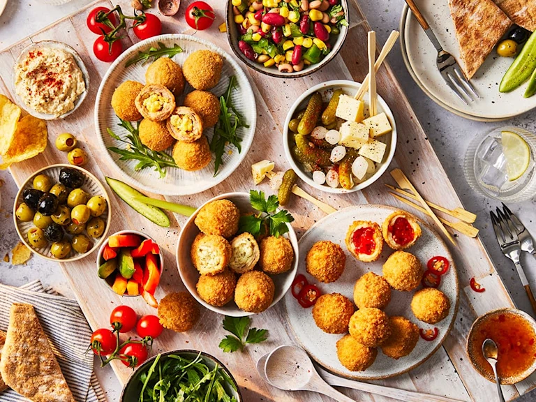 A range of Quorn snacks including Quorn Bites, sandwiches and vegetables.