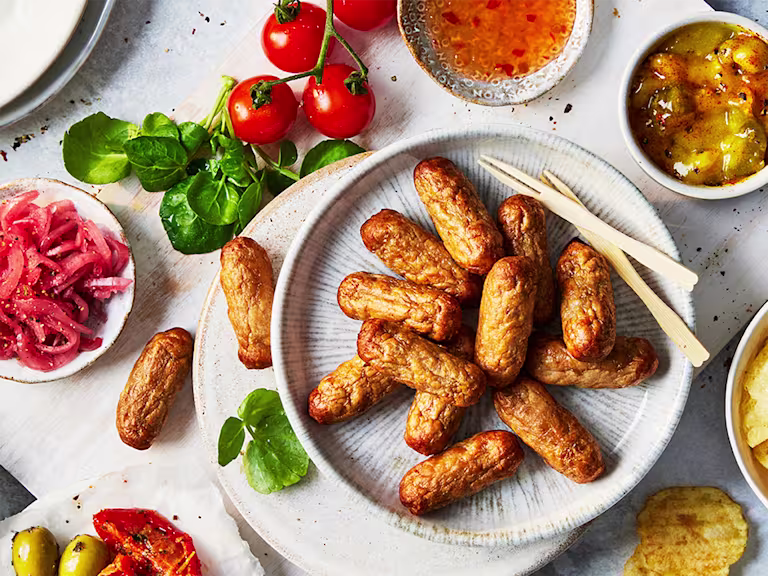 A range of Quorn snacks including Quorn Bites, sandwiches and vegetables.