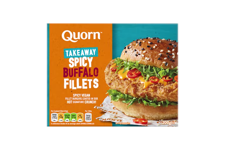 Quorn Spicy Vegan Buffalo Fillet packaging.