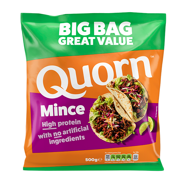 Vegetarian Quorn Mince product packaging with nutritional information