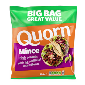 Vegetarian Quorn Mince product packaging with nutritional information