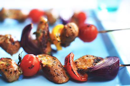 quorn sausage & vegetable sticky skewers vegetarian recipe