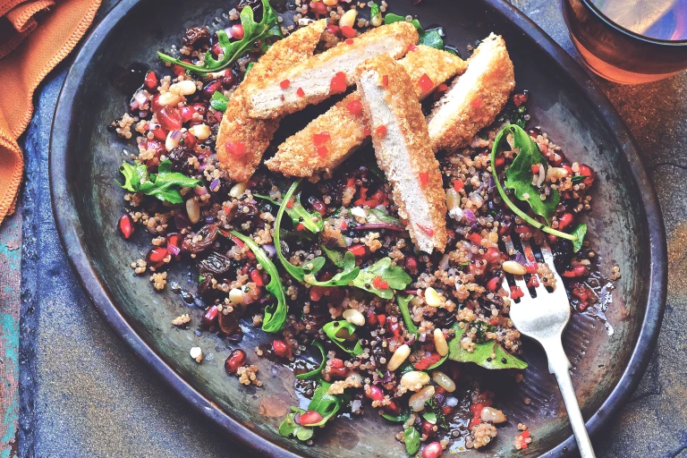 quorn herb escalope & quinoa healthy vegetarian salad recipe