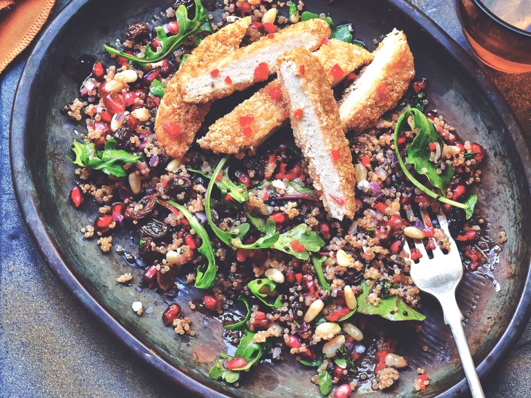 quorn herb escalope & quinoa healthy vegetarian salad recipe