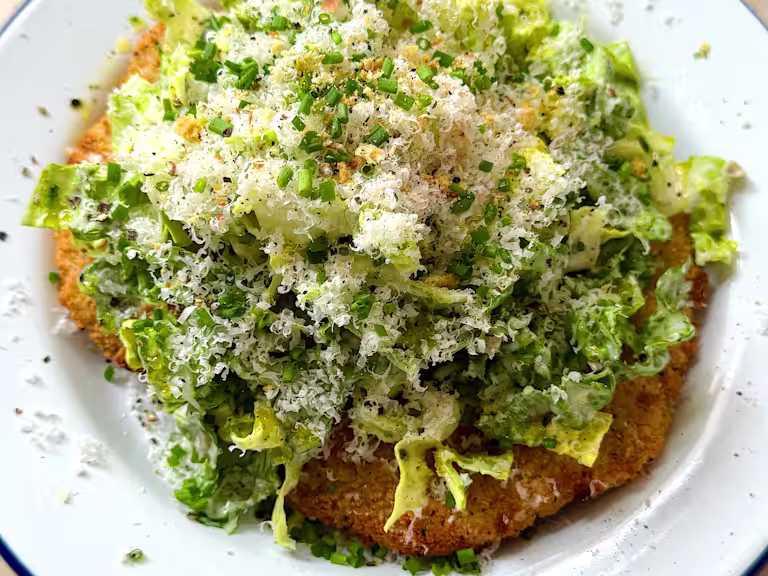 Caesar Loaded Lemon & Pepper Schnitzels meal