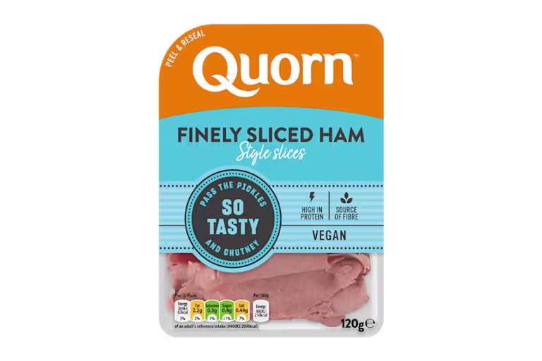 Quorn Finely Sliced Ham Style Slices packaging.