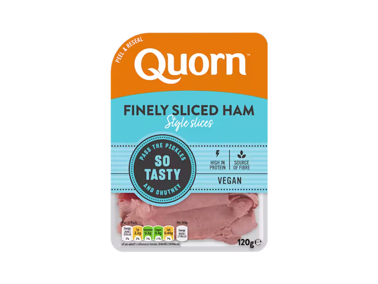 Quorn Finely Sliced Ham Style Slices packaging.