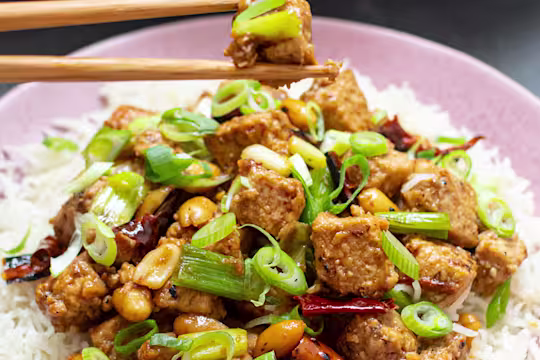 Vegetarian Kung Pao Quorn on rice