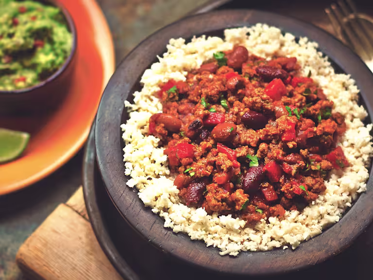 quorn chilli sin carne & cauliflower rice vegetarian recipe