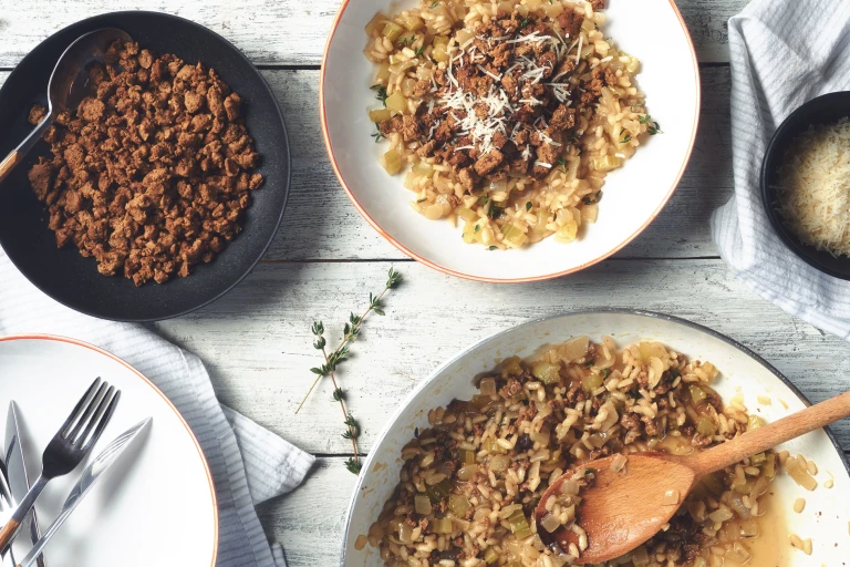 Vegetarisk risotto med Quorn färs och timjan