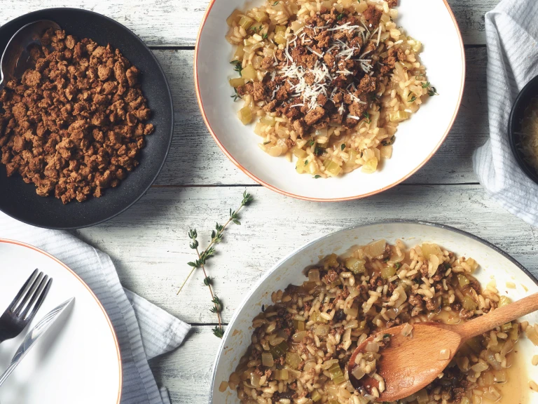 Vegetarisk risotto med Quorn färs och timjan