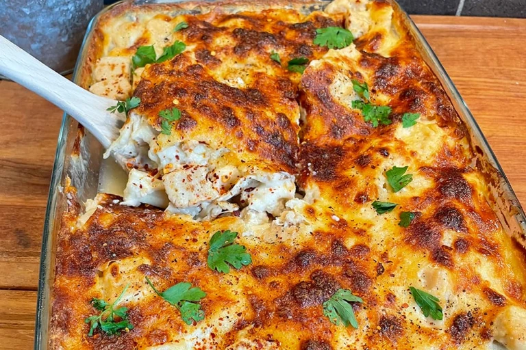 Bakform med vegetarisk lasagne alfredo