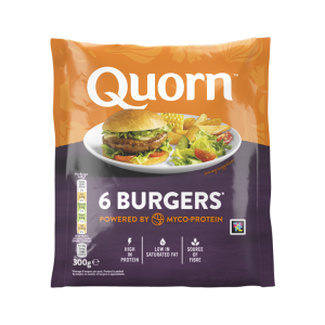 Quorn 6 Vegetarian Burgers packaging.