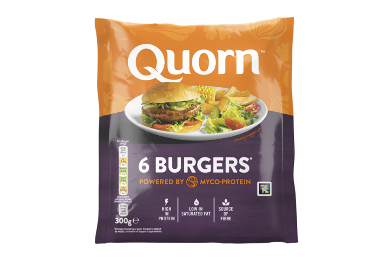 Quorn 6 Vegetarian Burgers packaging.