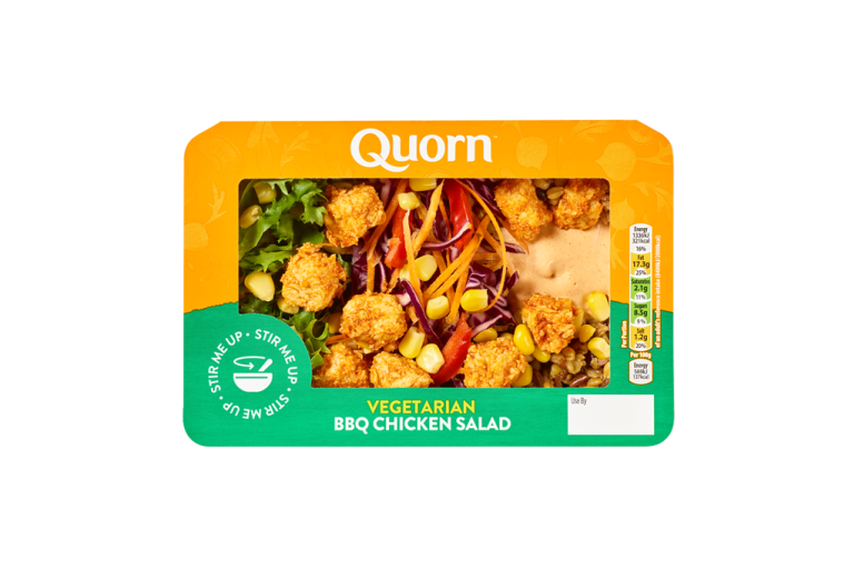 Quorn Vegetarian BBQ Chicken Salad in packaging with a clear front to see the product visible.   