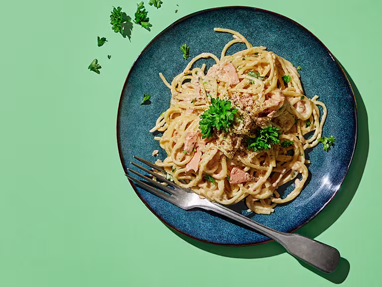 vegansk carbonara, rökt smak, snabbt, quorn