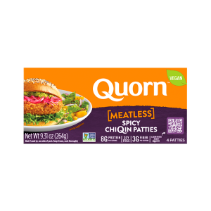 Quorn Vegan Meatless Spicy ChiQin Patties packaging.