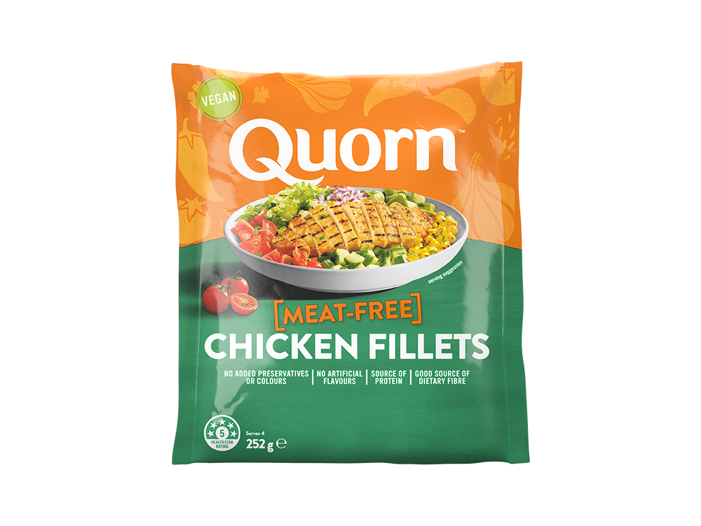 Quorn Vegan Fillets packaging with nutritional information.