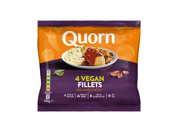 Quorn Vegan Fillets packaging with nutritional information.