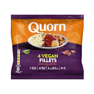 Quorn Vegan Fillets packaging with nutritional information.