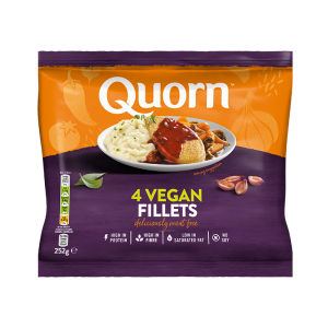 Quorn Vegan Fillets packaging with nutritional information.