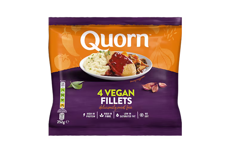 Quorn Vegan Fillets packaging with nutritional information.