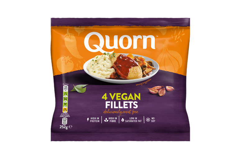 Quorn Vegan Fillets packaging with nutritional information.