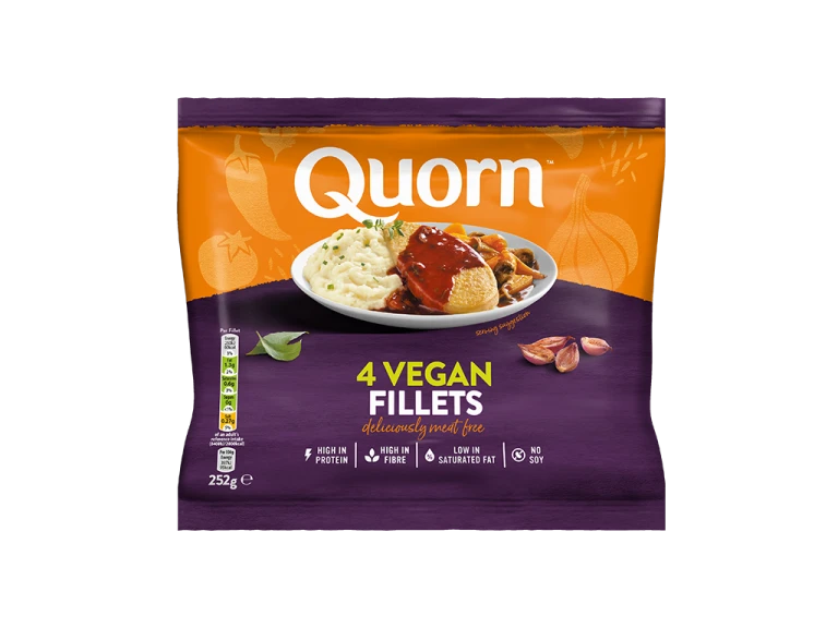 Quorn Vegan Fillets packaging with nutritional information.