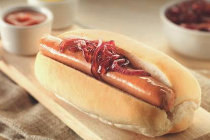 Quorn Hot Dogs with Fried Onions
