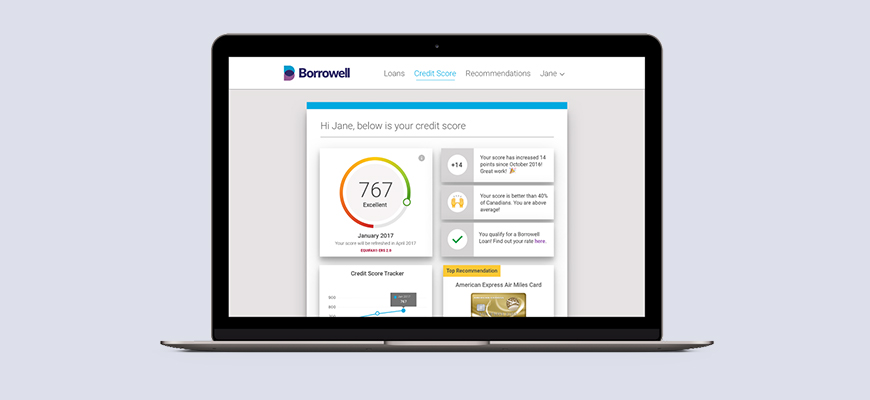 This is a screenshot of Borrowell's new and improved credit dashboard. 