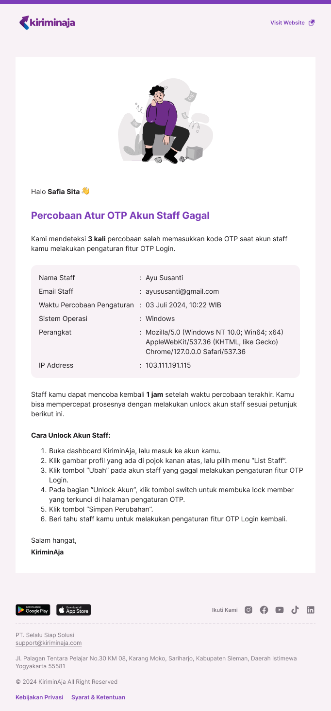 Email gagal Atur OTP