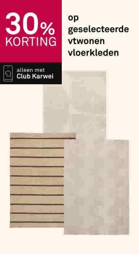 30% korting op geselecteerde vtwonen vloerkleden. Alleen met Club Karwei. Beige en gestreepte tapijten.