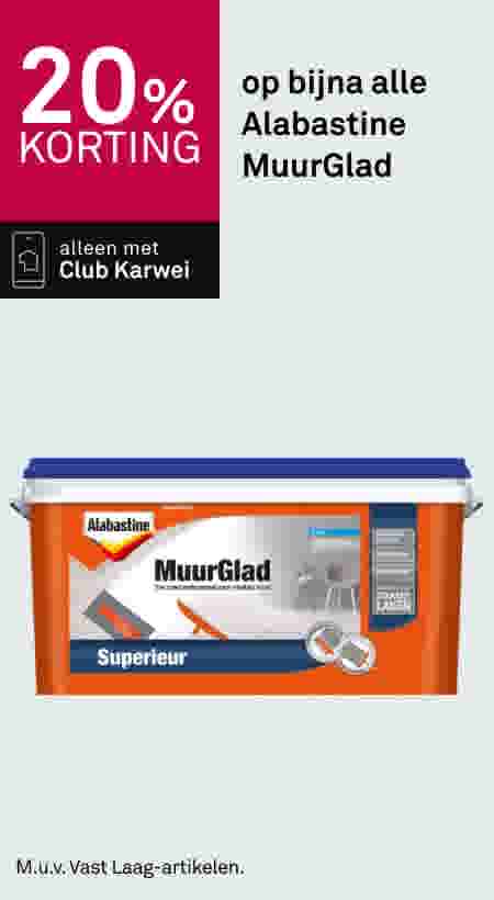 Emmer Alabastine MuurGlad Superieur met 20% korting banner, alleen met Club Karwei