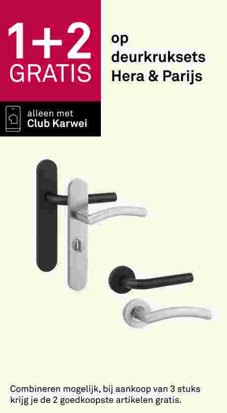 1+2 gratis op deurkruksets Hera en Parijs, zwart-zilveren deurkrukken, alleen met Club Karwei.